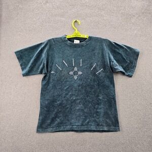 VINTAGE Santa Fe Men Shirt M Blue Acid Wash 90s California Short Sleeve